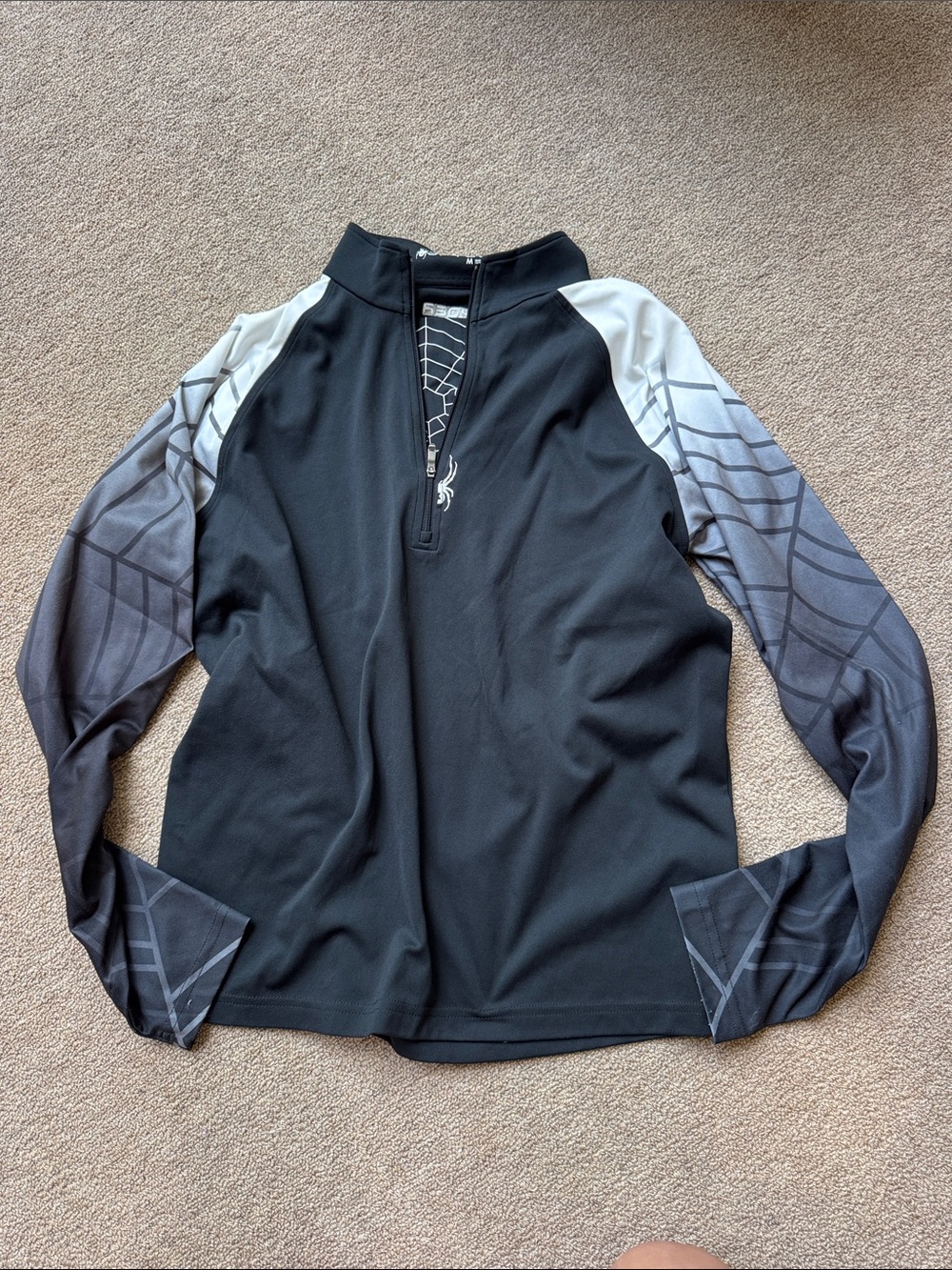 Spyder Men’s Black Zip-Front Performance Pullover with Gray Gradient Sleeves- M